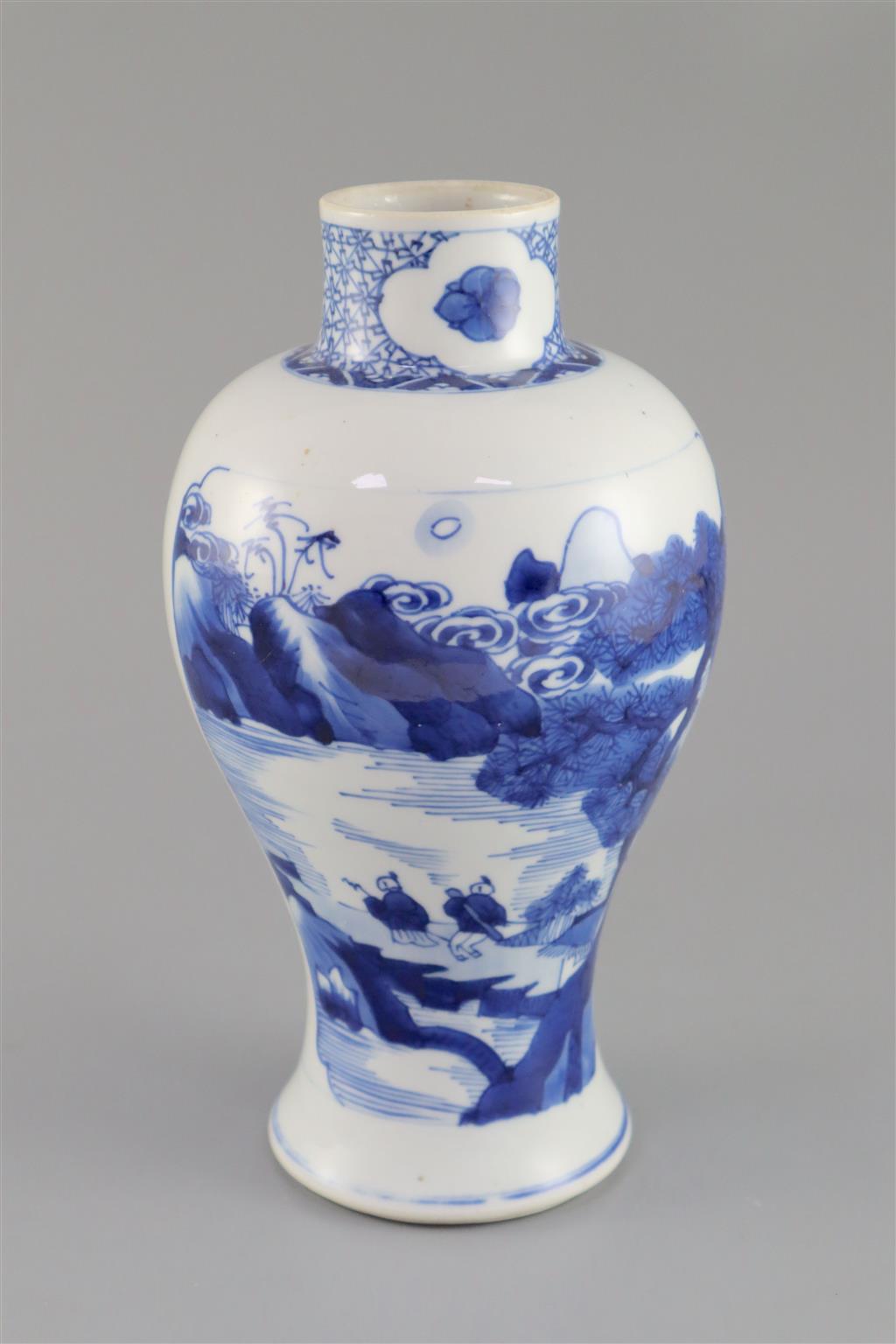 A Chinese blue and white baluster vase, Kangxi period, 23cm high